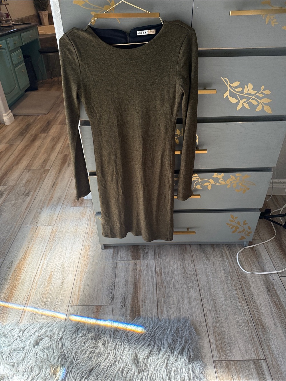Alice + Olivia Olive Green Long Sleeve Bodycon Dress